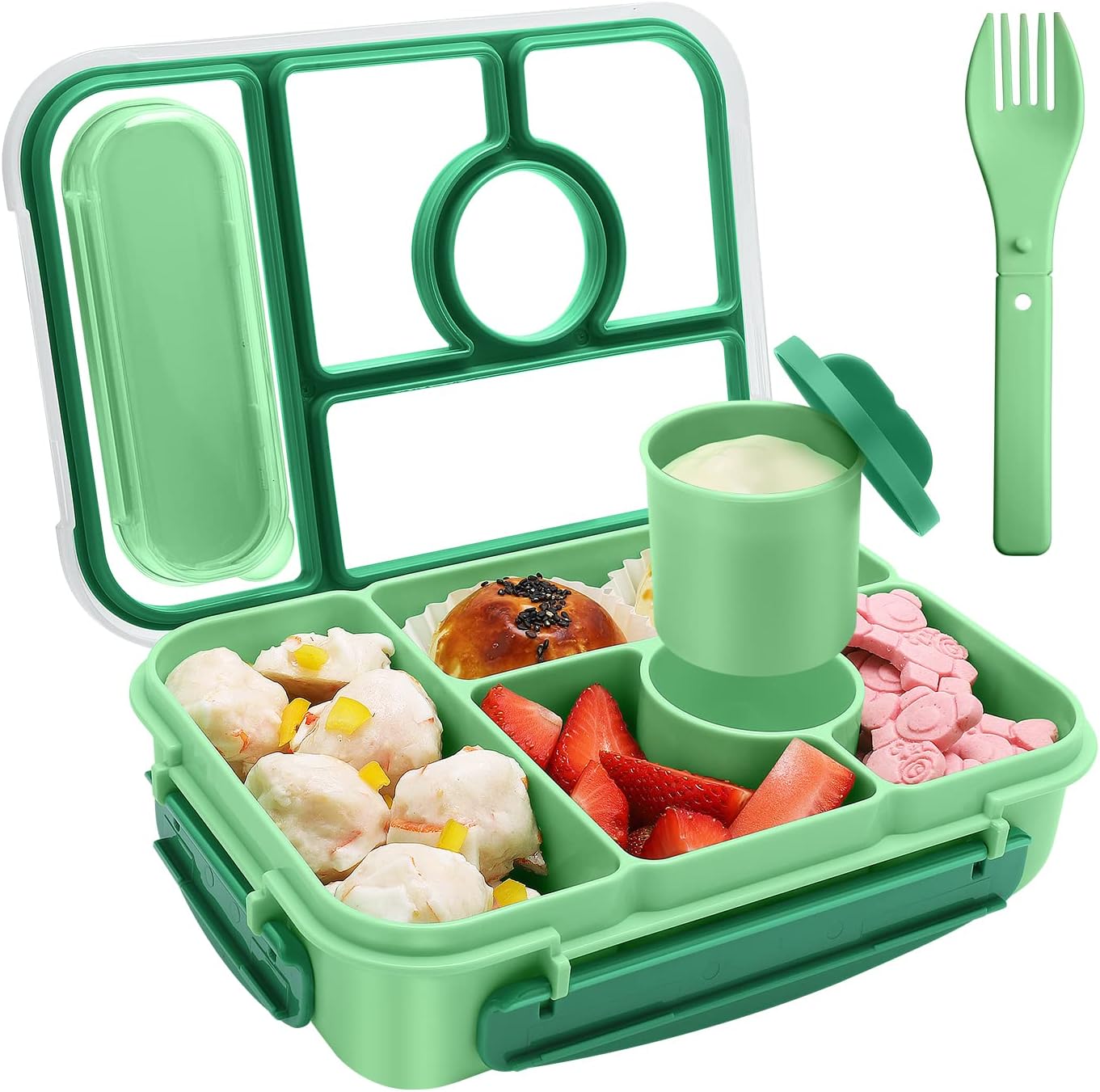 Bento Box Lunch Box Kids,Lunch Containers for Kids/Toddler,5 Compartments Bento Lunch Box for Kids with Sauce Vontainers,Microwave & Dishwasher & Freezer Safe,Bpa-Free(Blue)